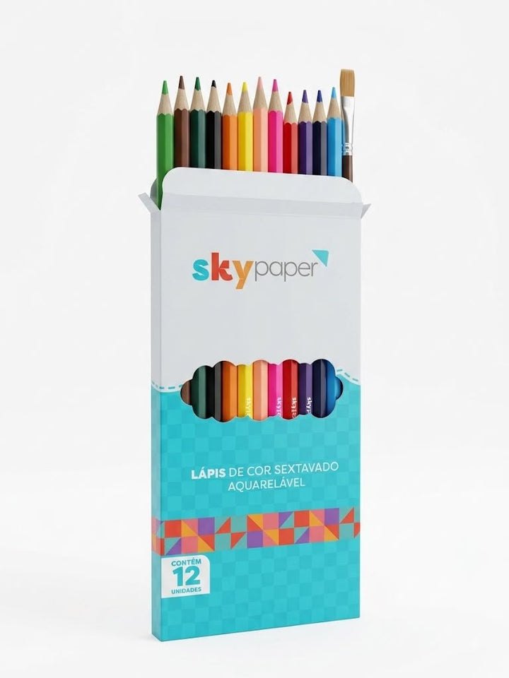 LAPIS COR SEXTAVADO AQUARELAVEL 12 CORES SKYPAPER SK 1218