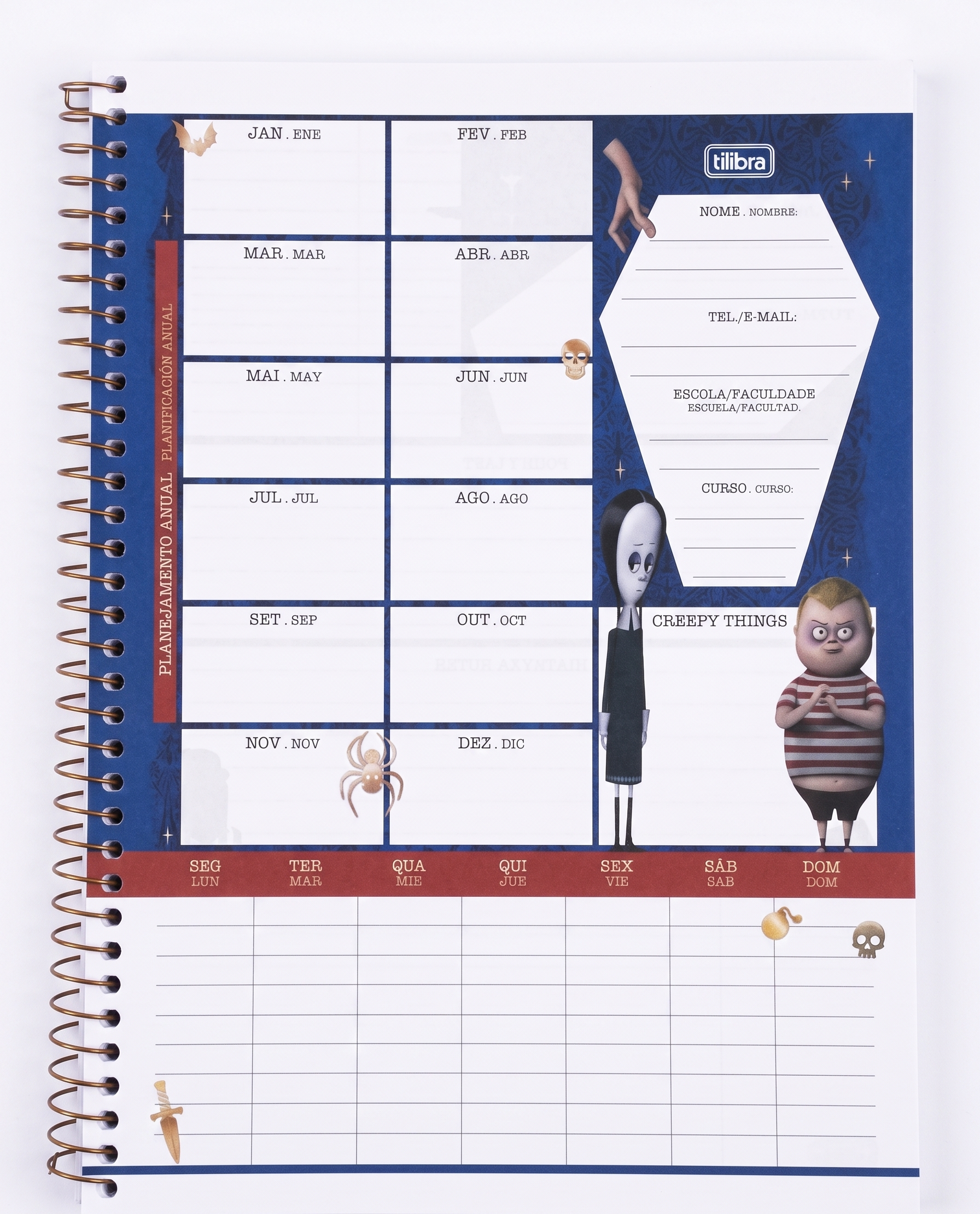 CADERNO 1M ESPIRAL FAMILIA ADDAMS 80 FLS TILIBRA