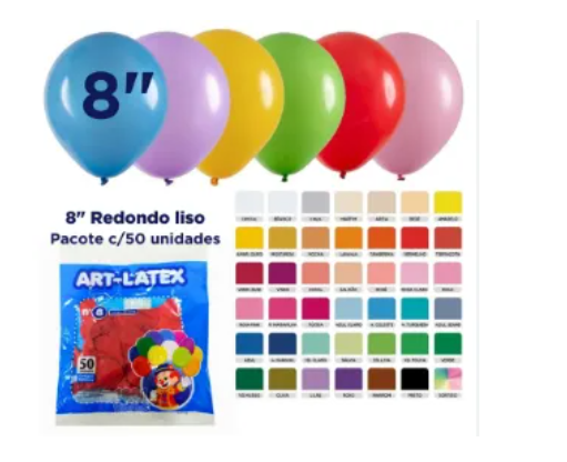 BALÃO REDONDO N8 ART LATEX 50 UND 