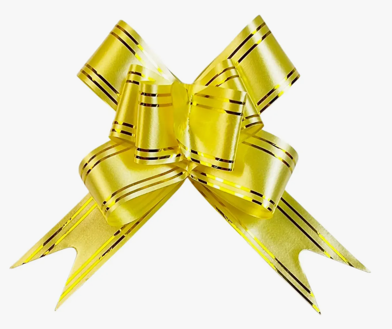 LAÇO FACIL 2,8X45CM AMARELO FAIXAS DOURADAS PULL FLOWER RIBBON 30MM
