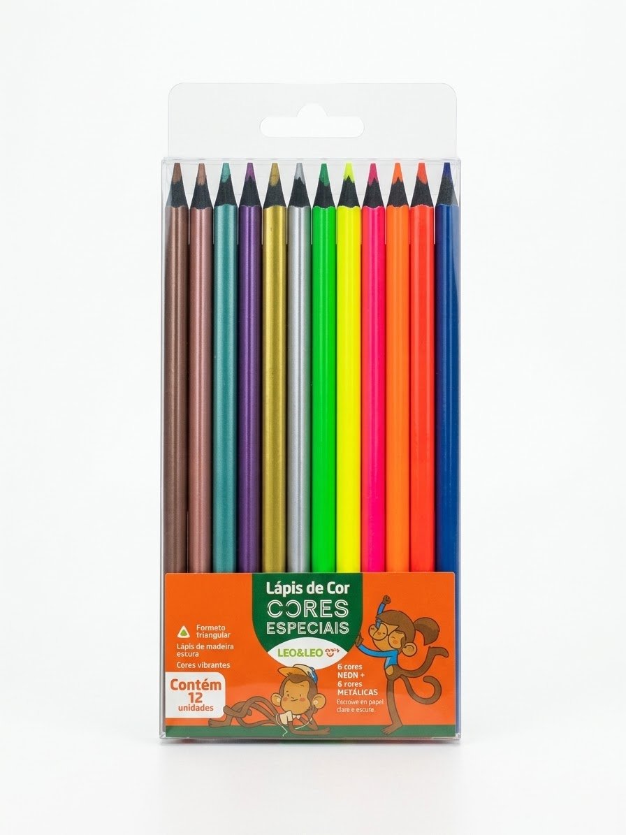 LAPIS COR CORES ESPECIAIS METALICAS E NEON 12 CORES LEO E LEO