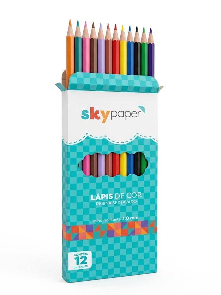 LAPIS COR SEXTAVADO 12 CORES RESINA SKAPAPER SK1214