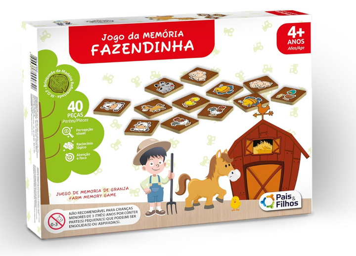 BRINQUEDO EDUCATIVO MEMORIA FAZENDINHA 40 PEÇAS PAIS E FILHOS Ref7692