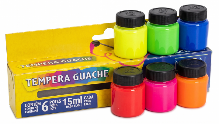 TINTA GUACHE NEON 6 CORES 15ML ACRILEX