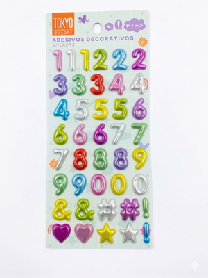 CARTELA ADESIVOS 3D LETRAS E NUMEROS TOKYO COLOR 