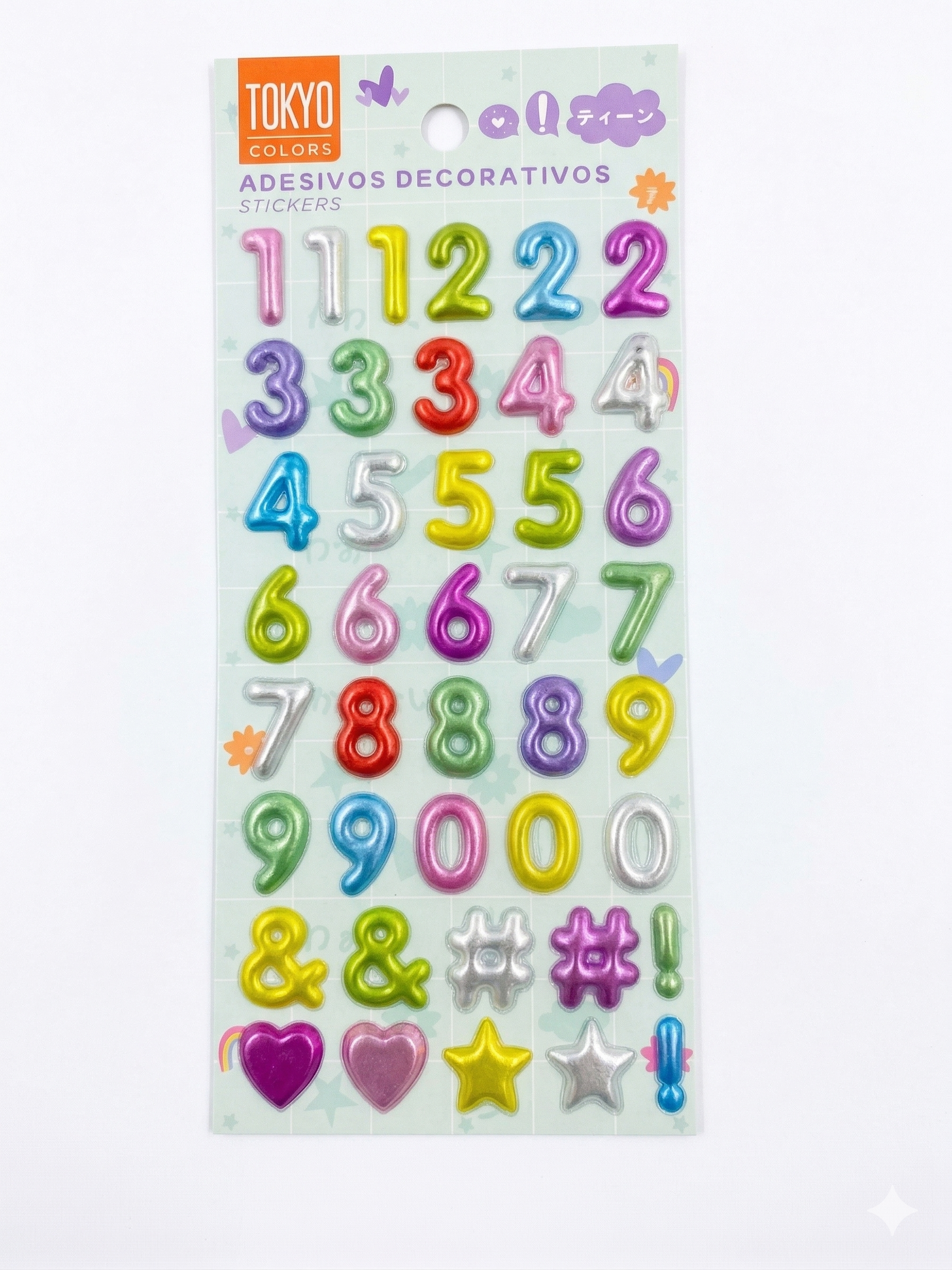 CARTELA ADESIVOS 3D LETRAS E NUMEROS TOKYO COLOR 