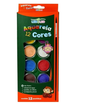 ESTOJO TINTA AQUARELA 12 CORES COM PINCEL  LEO E LEO 4193