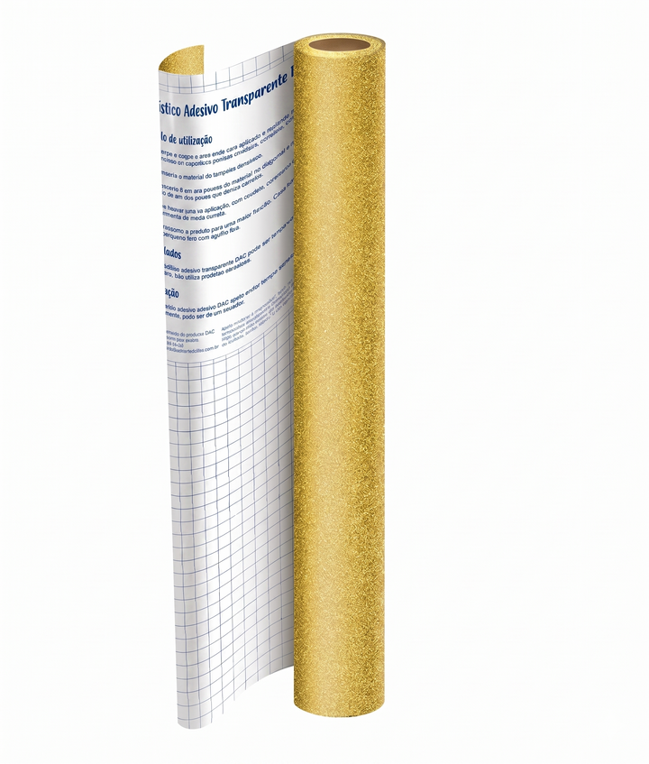 PLASTICO ADESIVO DOURADO COM GLITTER 45CMX1M DAC