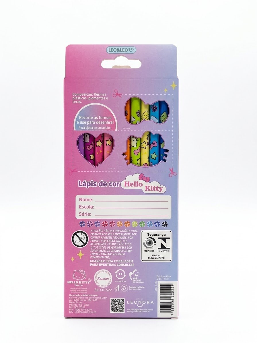 LAPIS COR 12 CORES TRIANGULAR ESTAMPADO HELLO KITTY LEO E LEO