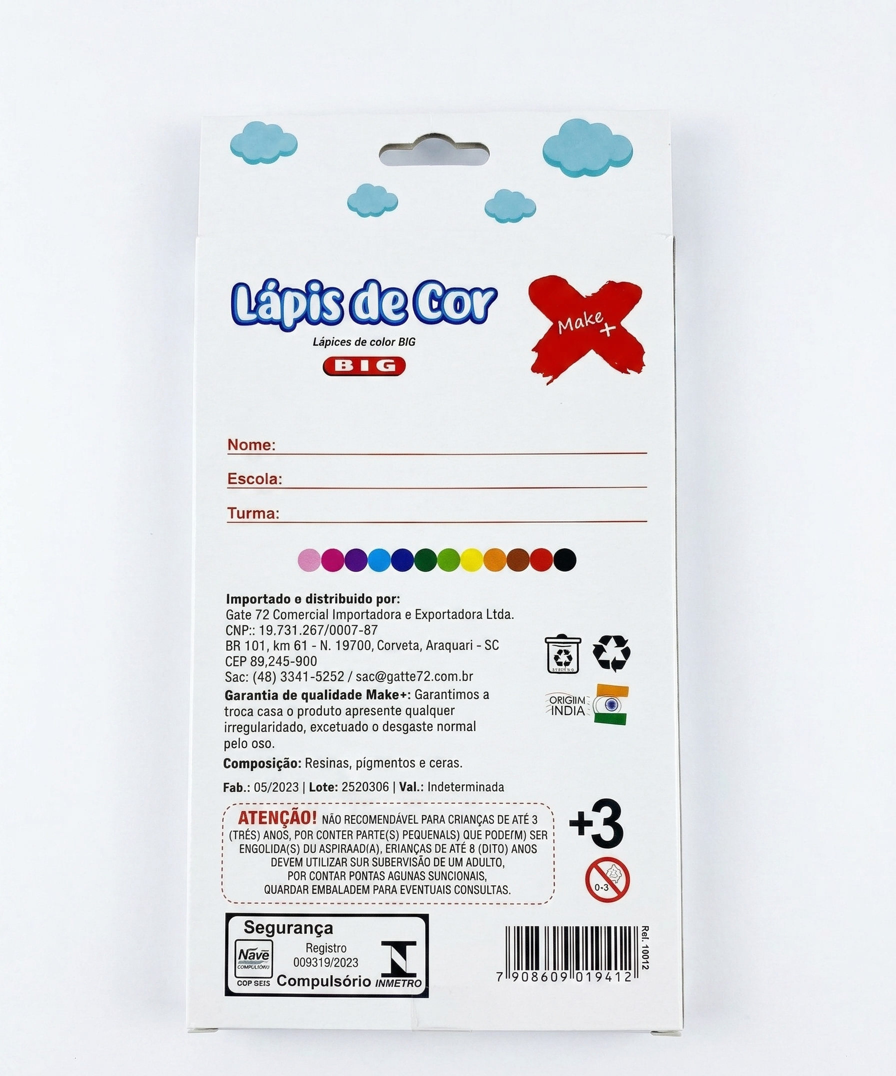 LAPIS COR TRIANGULAR BIG 12 CORES COM APONTADOR MAKE MAIS REF 10012