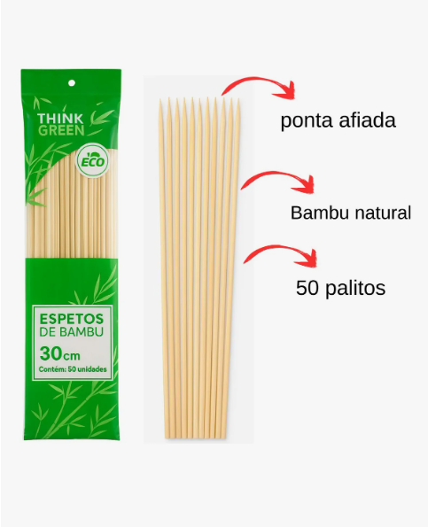 PALITO CHURRASCO ESPETO BAMBU 30CM FORTLAR