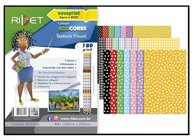 PAPEL ECOCORES TEXTURA VISUAL A4 7 CORES 180G 36 FLS RIDET