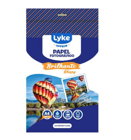 PAPEL FOTOGRAFICO A4 BRILHANTE 180G 50 FLS LYKE OFFICE