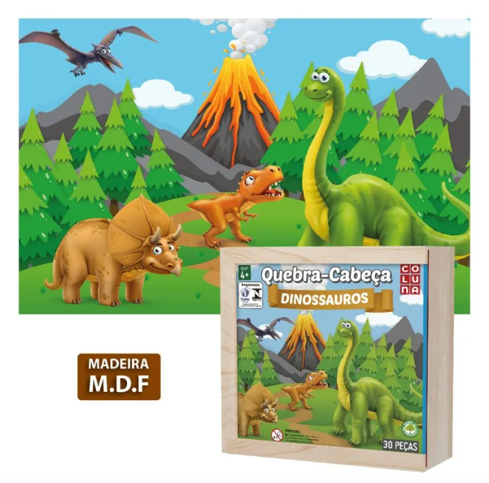 BRINQUEDO EDUCATIVO QUEBRA CABEÇA DINOSSAURO 30 PEÇAS COLUNA