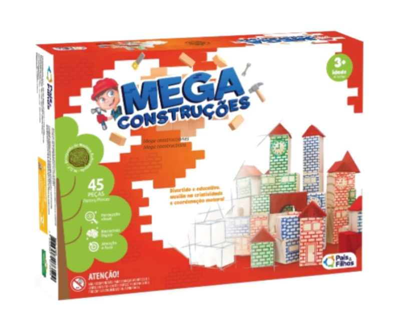 BRINQUEDO EDUCATIVO MEGA CONTRUÇOES 45 PEÇAS PAIS E FILHOS