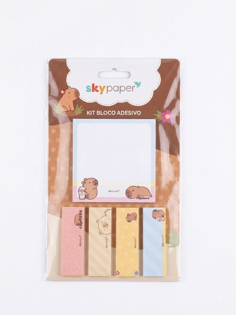 KIT BLOCO ANOTAÇÕES ADESIVOS 5 PÇAS CAPIVARA SKYPAPER
