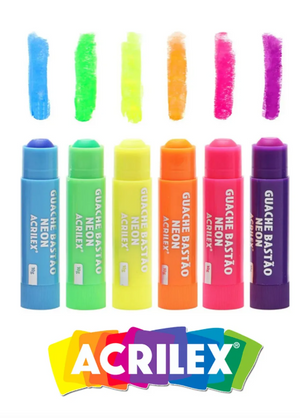 TINTA GUACHE BASTAO NEON ACRILEX 6 CORES