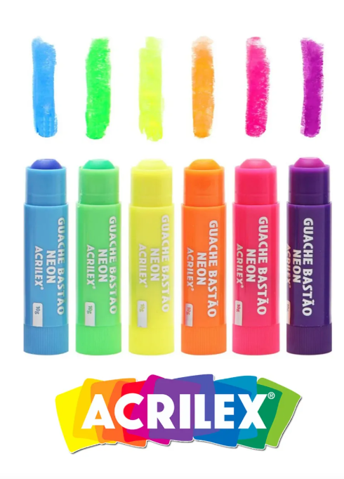 TINTA GUACHE BASTAO NEON ACRILEX 6 CORES