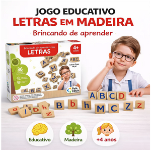 BRINQUEDO EDUCATIVO ALFABETO MOVEL BRINCANDO APRENDER LETRAS MADEIRA 36 PÇS PAIS E FILHOS