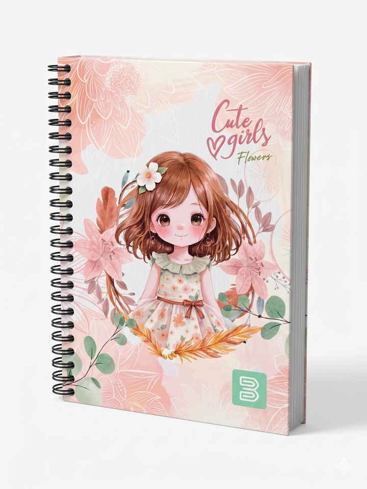 CADERNO ESPIRAL PEQUENO 2647 CUTE GIRLS FLOWERS 96 FLS BETINHO