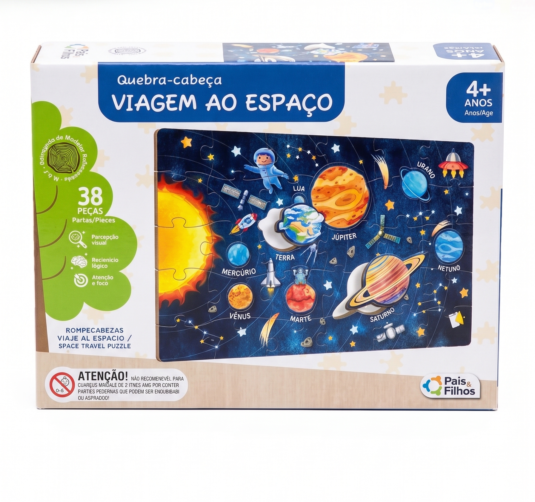 BRINQUEDE EDUCATIVO QUEBRA CABEÇA VIAGEM AO ESPAÇO 38 PEÇAS PAIS E FILHOS