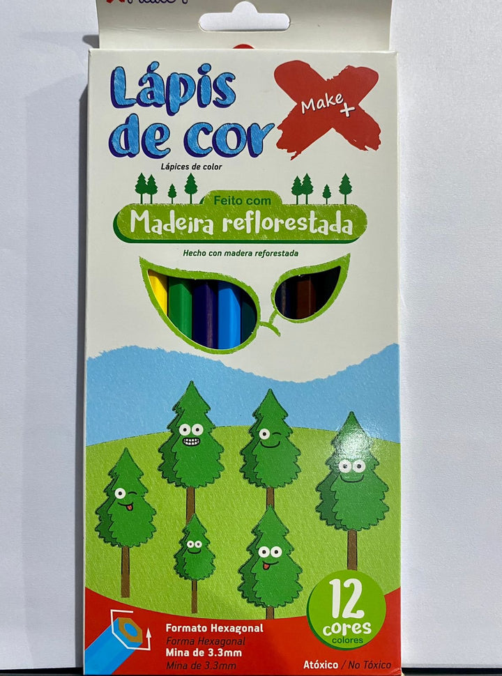 LAPIS COR HEXAGONAL MADEIRA MAKE MAIS 12 CORES REF 10020