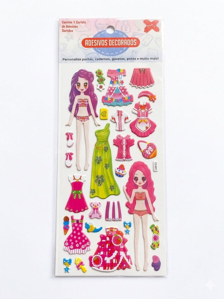 CARTELA ADESIVOS 3D PRINCESA KIDS MAKE MAIS