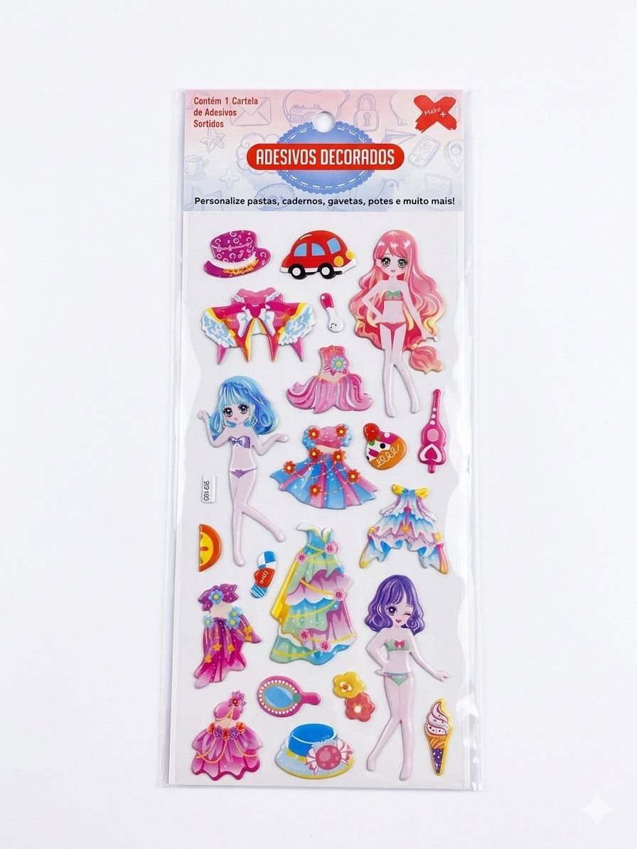 CARTELA ADESIVOS 3D PRINCESA KIDS MAKE MAIS