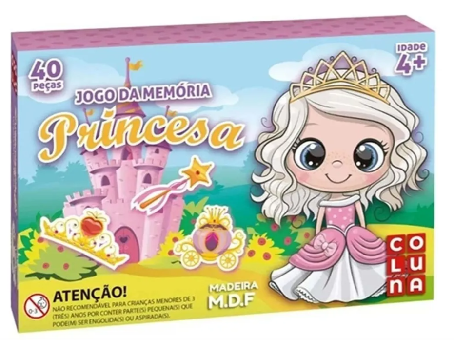 BRINQUEDO EDUCATIVO JOGO MEMORIA PRINCESA MADEIRA COLUNA 40 PEÇAS