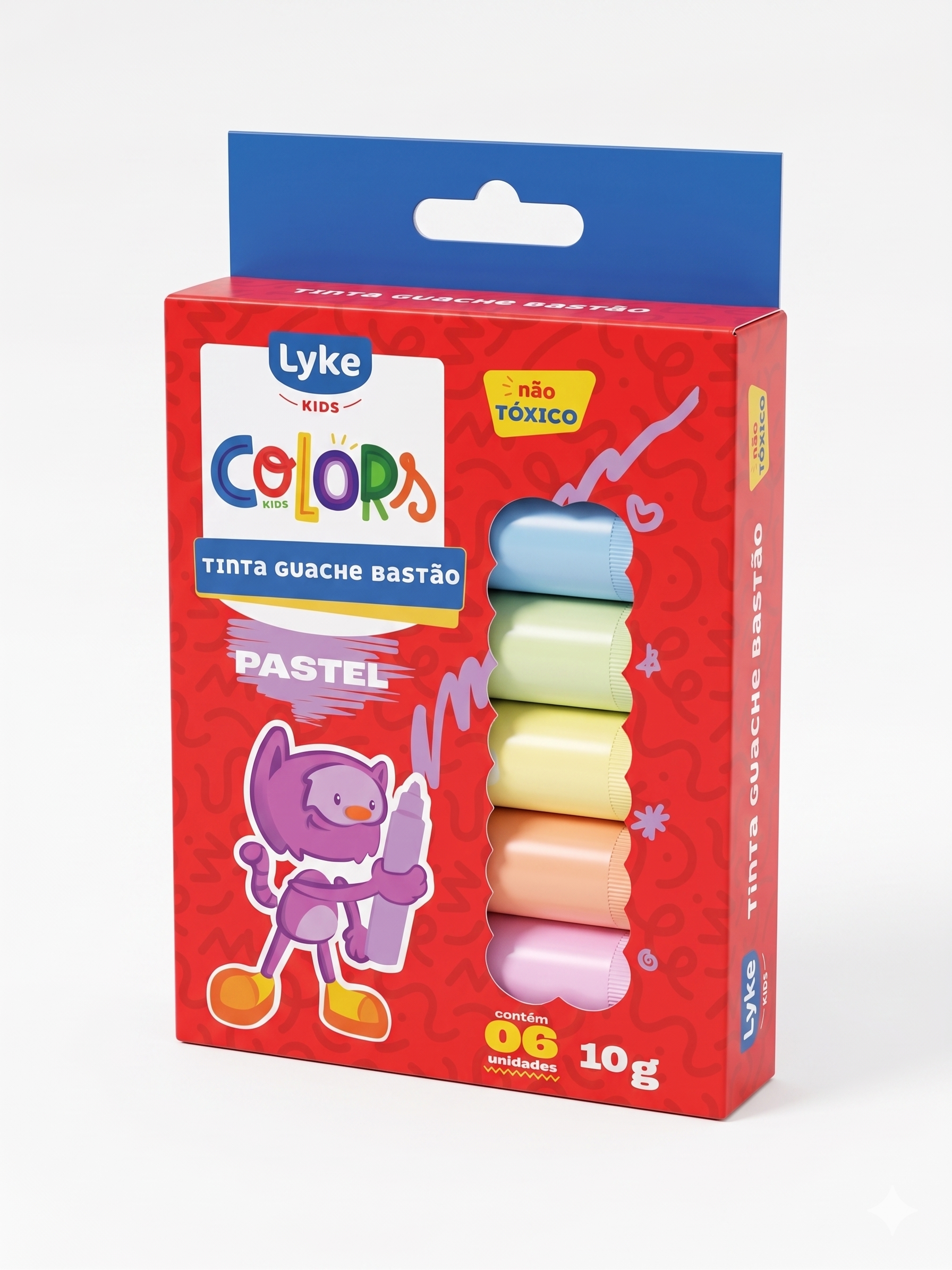 TINTA GUACHE BASTÃO 6 CORES PASTEL LYKE