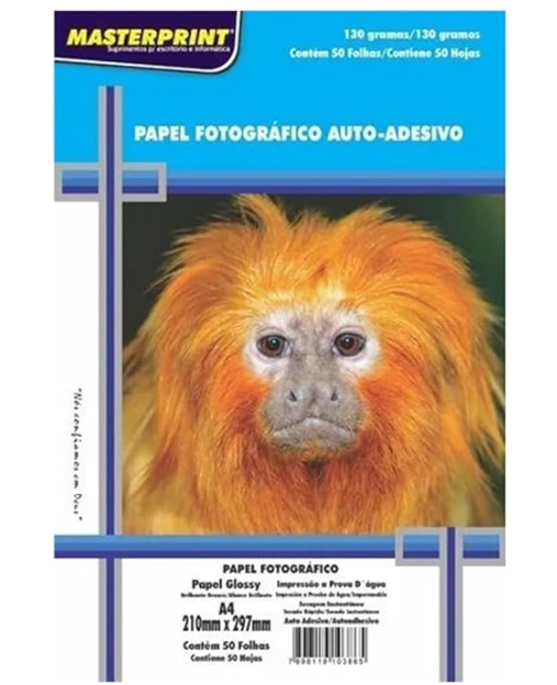 PAPEL FOTOGRAFICO A4 BRANCO BRILHO AUTO ADESIVO MASTERPRINT 130G 50 FLS