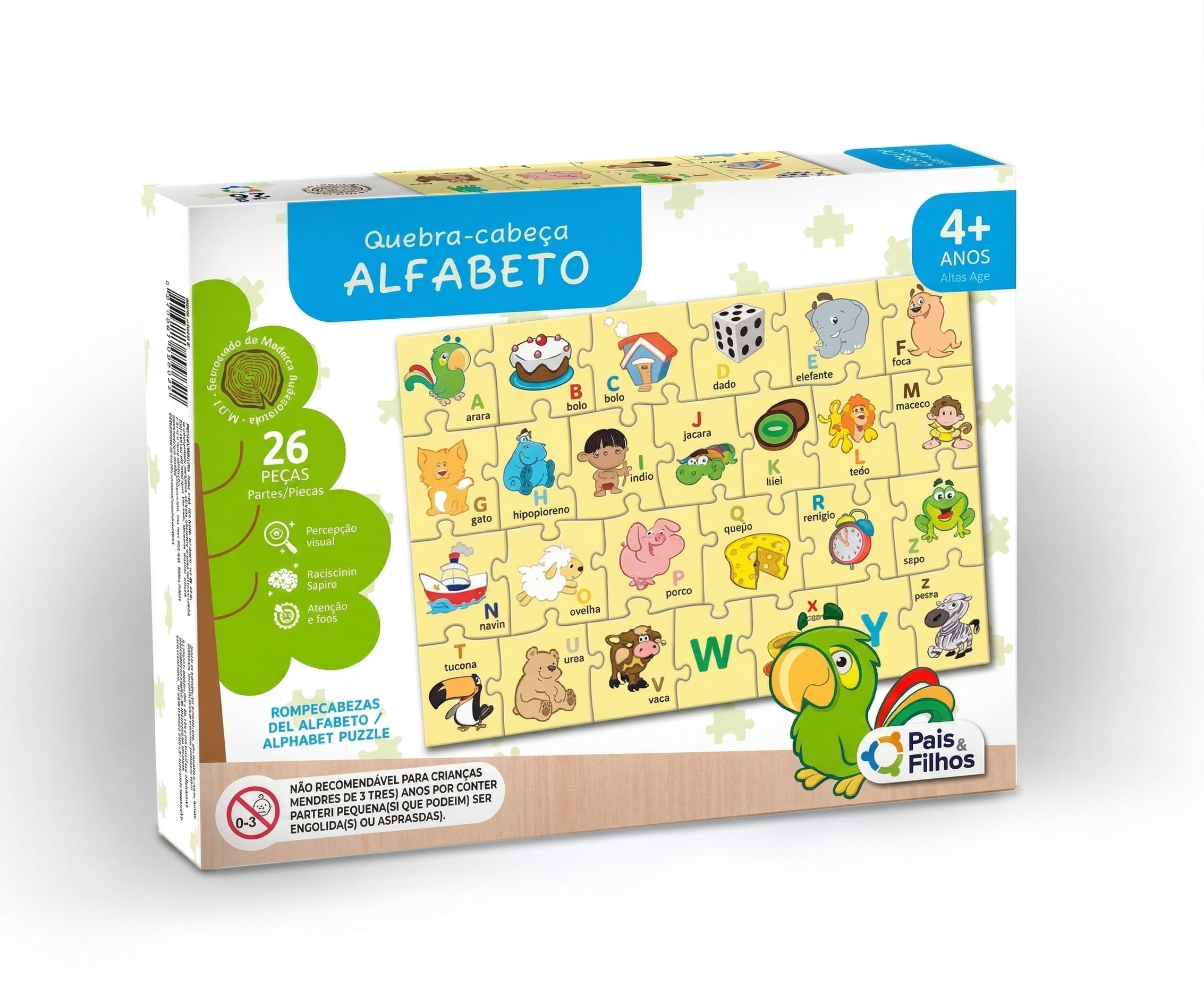 BRINQUEDO EDUCATIVO QUEBRA CABEÇA ALFABETO 26 PEÇAS PAIS E FILHOS 7322