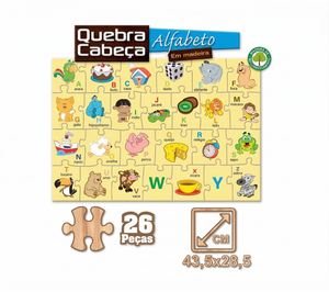BRINQUEDO EDUCATIVO QUEBRA CABEÇA ALFABETO 26 PEÇAS PAIS E FILHOS 7322