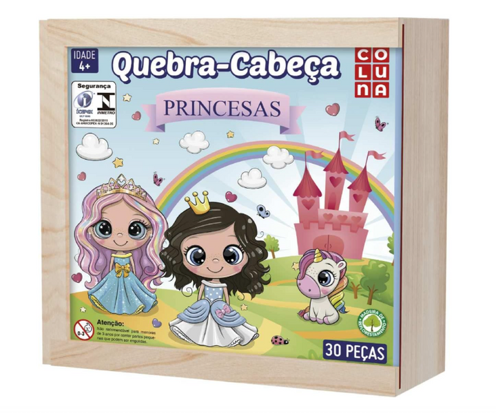 BRINQUEDO EDUCATIVO QUEBRA CABEÇA PRINCESAS 30 PEÇAS MADEIRA