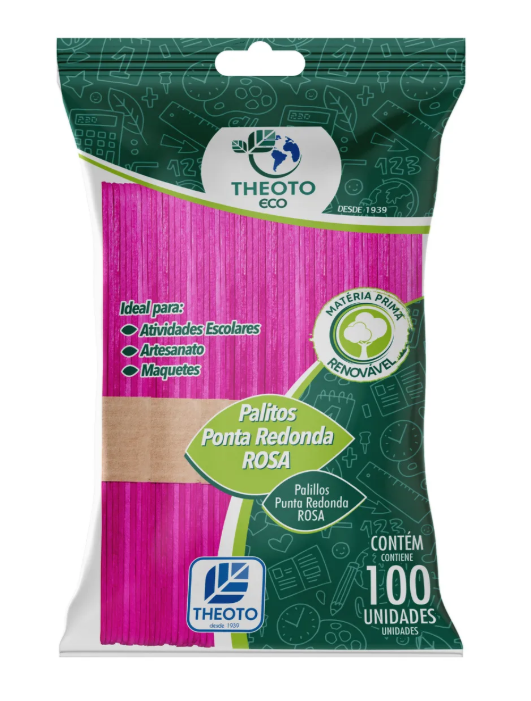 PALITO PICOLE PONTA REDONDA COLORIDO 100 UND THEOTO