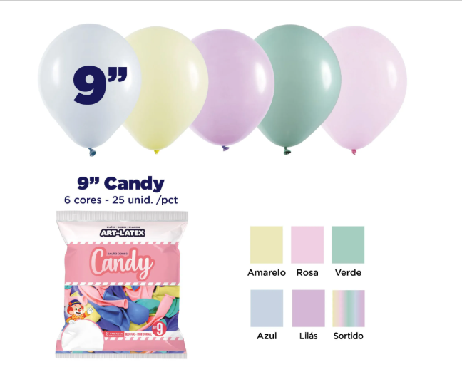 BALÃO REDONDO N09 ART LATEX CANDY 25 UND 