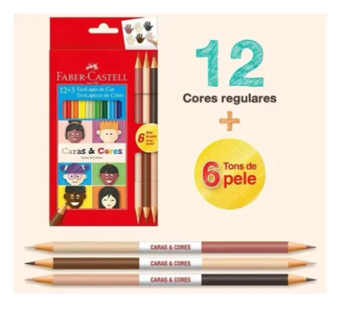 LAPIS COR FABER CASTELL ECO 12 CORES 3 TONS PELE