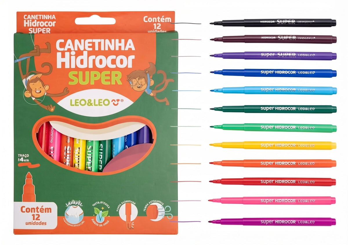CANETA HIDRICOR 12 CORES LAVAVEL SUPER LEO E LEO