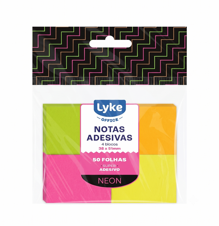BLOCO RECADO AUTO ADESIVO 38X51MM NEON 50 FLS LYKE