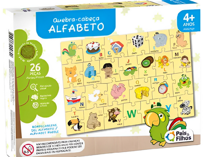 BRINQUEDO EDUCATIVO QUEBRA CABEÇA ALFABETO 26 PEÇAS PAIS E FILHOS 7322