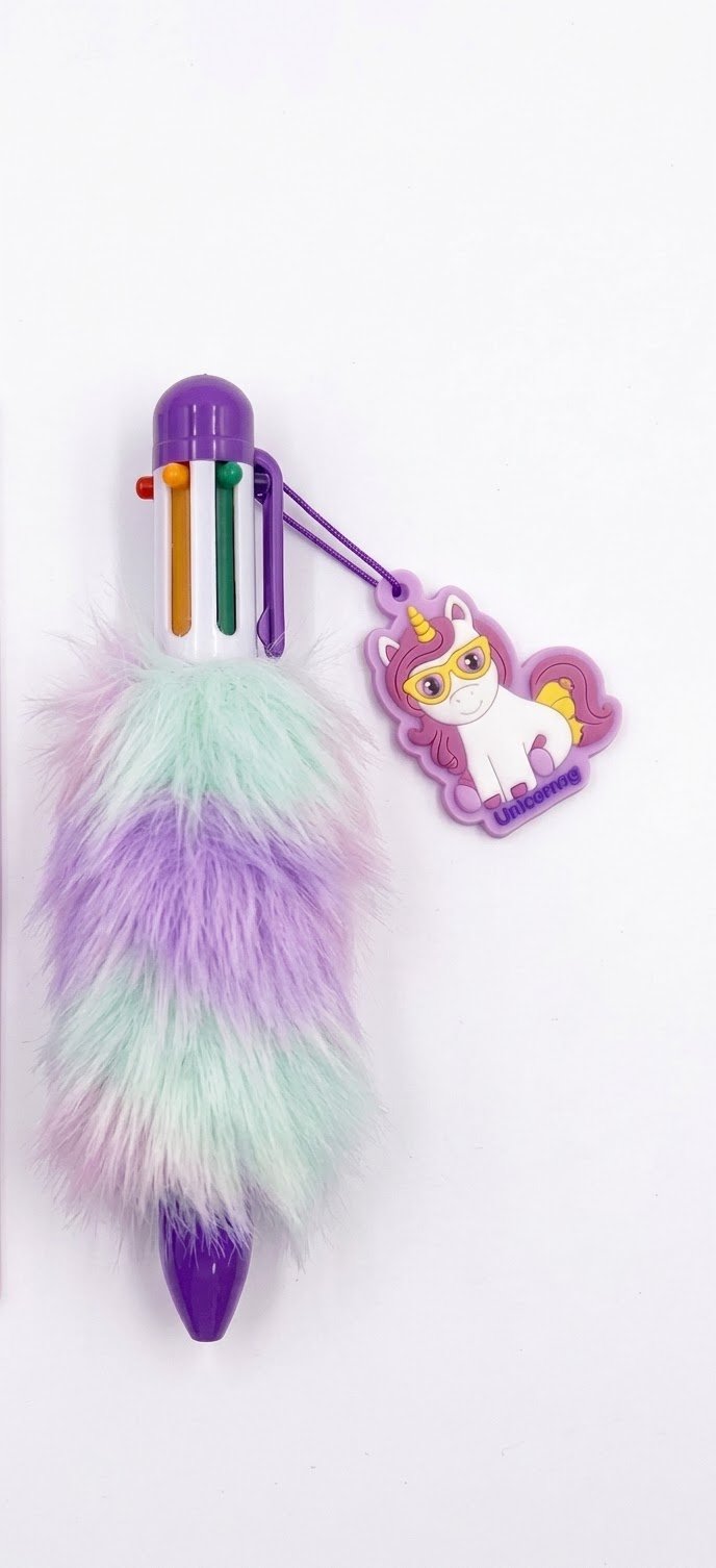 CANETA ESFEROGRAFICA 6 EM 1 UNICORNIO 1.0 RETRATIL PELUCIA  LEO E LEO